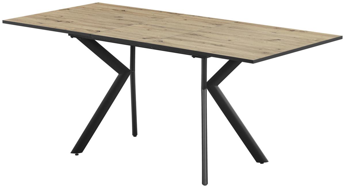 Ausziehtisch Marcel Giga 140AZ Melamin Eiche, B:140-180cm - Eichefarben/Schwarz, MODERN, Holzwerkstoff/Metall (140-180/80/76cm)