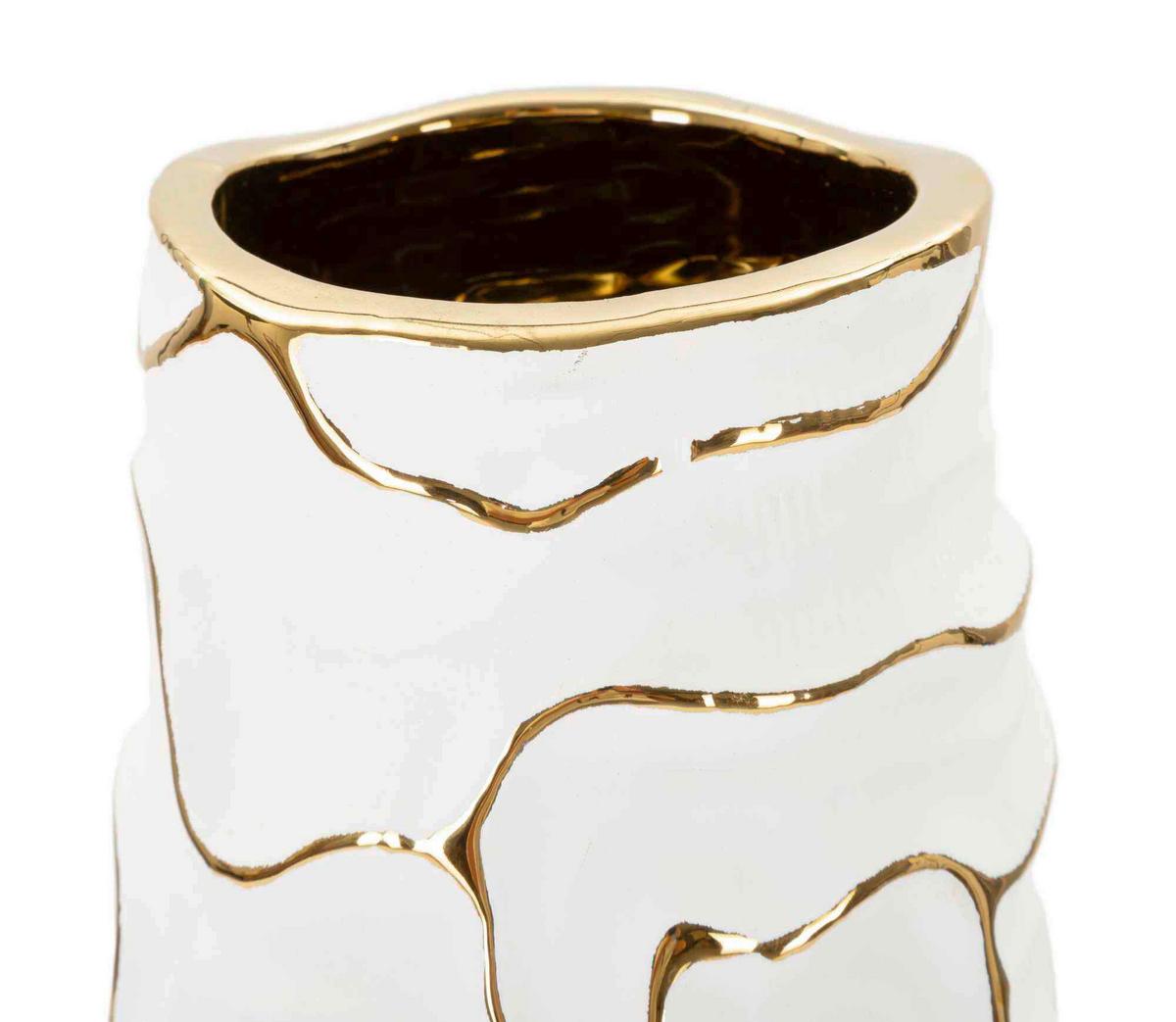 Vase Lia Weiß, Goldfarben B: 12 Cm - Goldfarben/Weiß, Basics, Keramik (12/29.5/12cm)