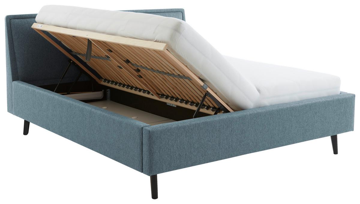 Polsterbett Frieda 140x200cm Blau, inkl. Bettkasten - Blau/Schwarz, KONVENTIONELL, Holz/Textil (140/200cm) - Livetastic