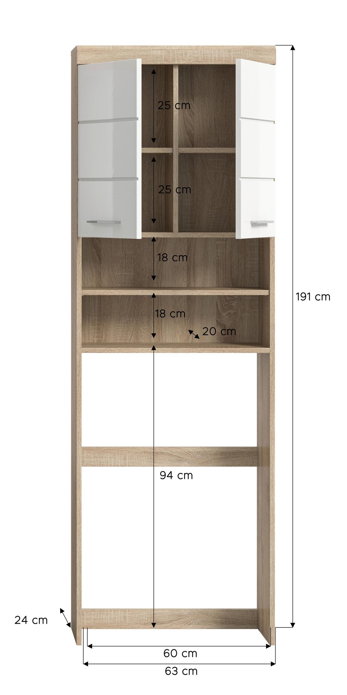 Waschmaschinenschrank Lambada Sonoma Eiche Dekor Weiß Hg - Weiß Hochglanz/Silberfarben, MODERN, Holzwerkstoff (63/191/24cm) - MID.YOU