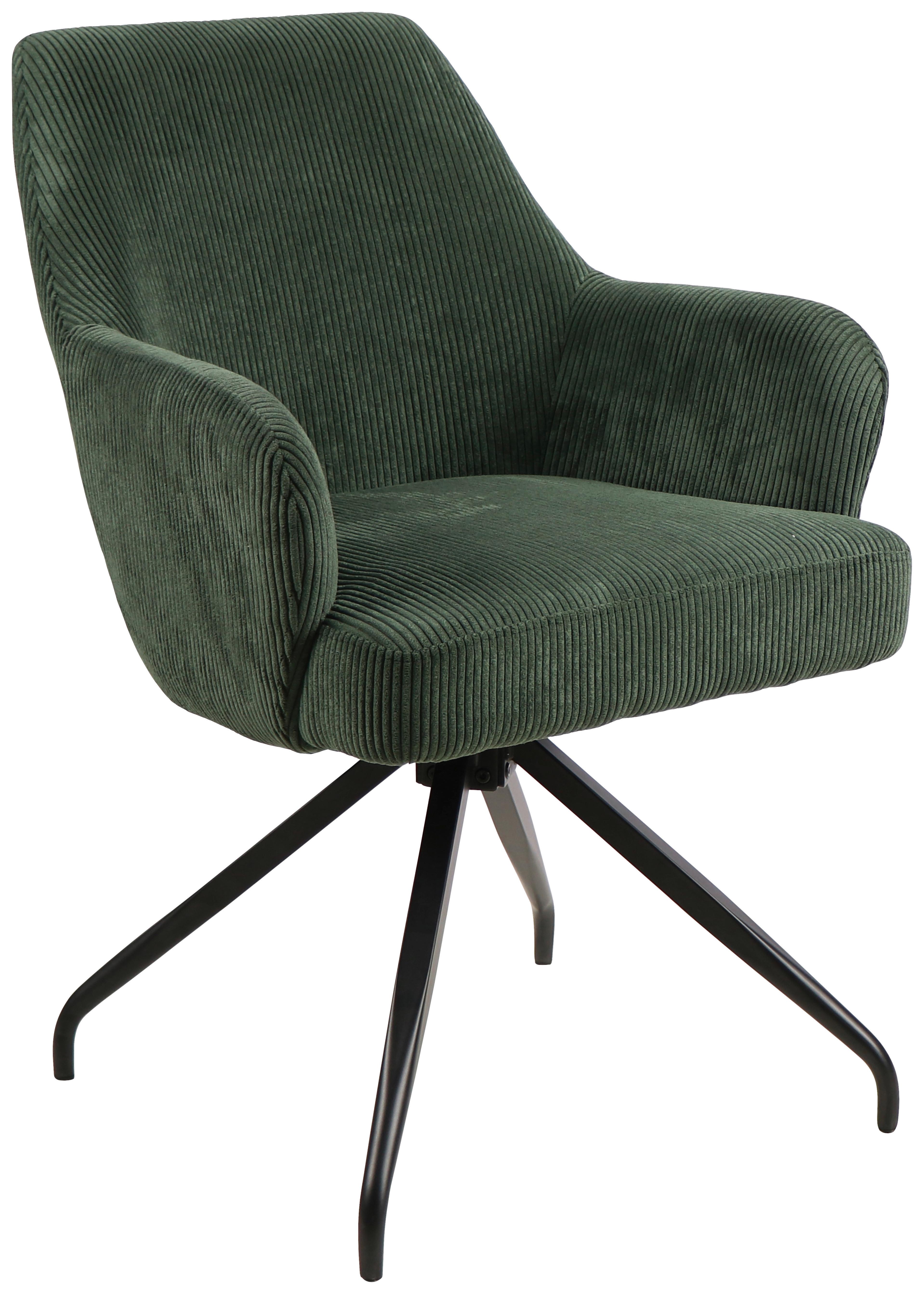 Armlehnstuhl Jeanette Grün Schwarz Echtholz Beine - Schwarz/Grün, MODERN, Holz/Textil (57/86/65cm) - MID.YOU