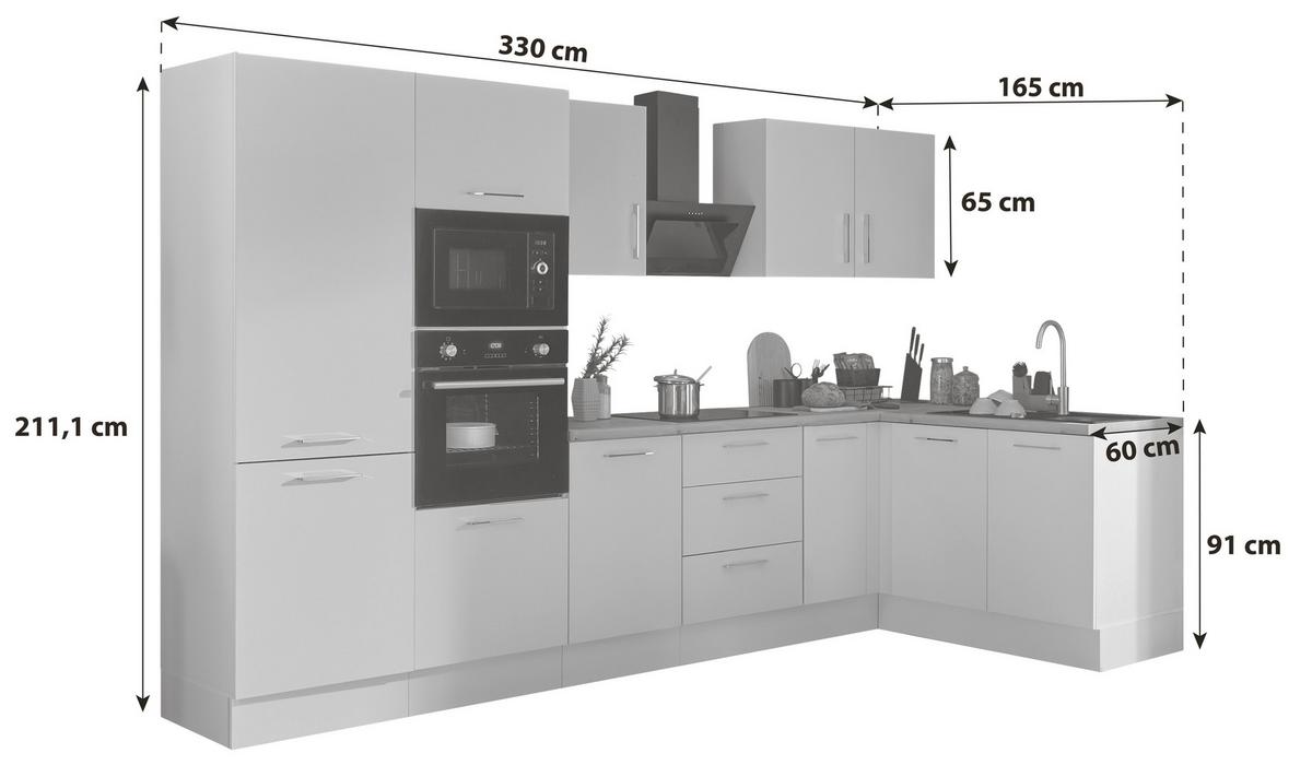 Eckküche Turin Weiss/Eiche Dekor 330x165 cm - Weiß/Eiche Artisan, Basics, Holzwerkstoff (330/165cm) - MID.YOU