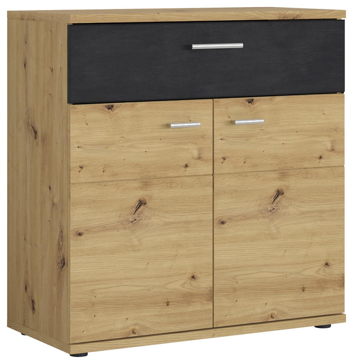 Sideboard Nina Eiche Artisan/Fresco B: 80,7cm - Schwarz/Eiche Artisan, Holzwerkstoff (80,7/84/38cm) - MID.YOU