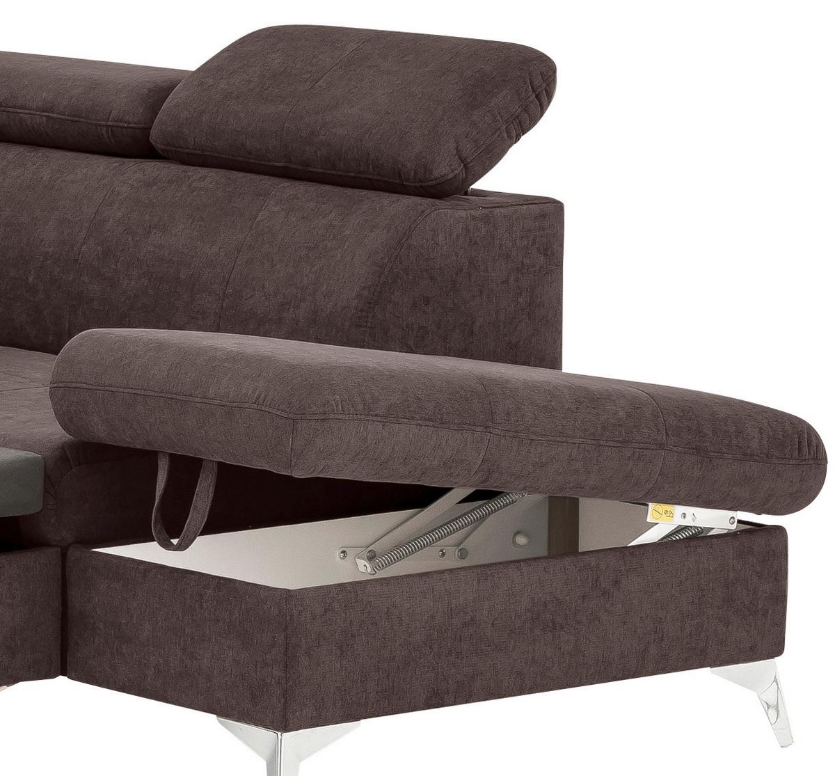 Ecksofa Mit Schlaffunktion Und Bettkasten Gisele Braun - Chromfarben/Dunkelbraun, KONVENTIONELL, Textil (256/209cm) - Livetastic