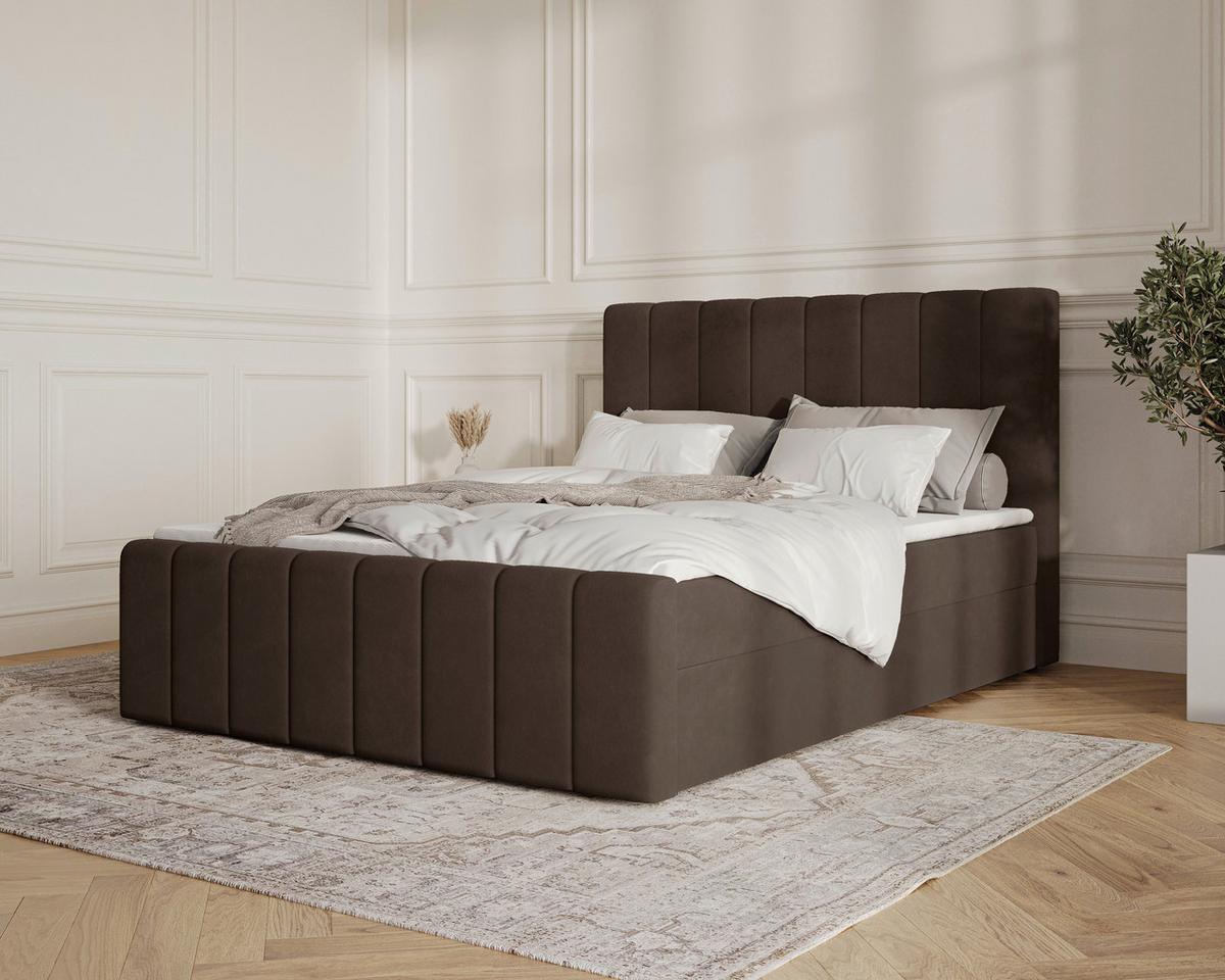 Boxbett Lila mit Topper 140x200 - Dunkelbraun/Schwarz, MODERN, Holz/Kunststoff (140/200cm) - Livetastic