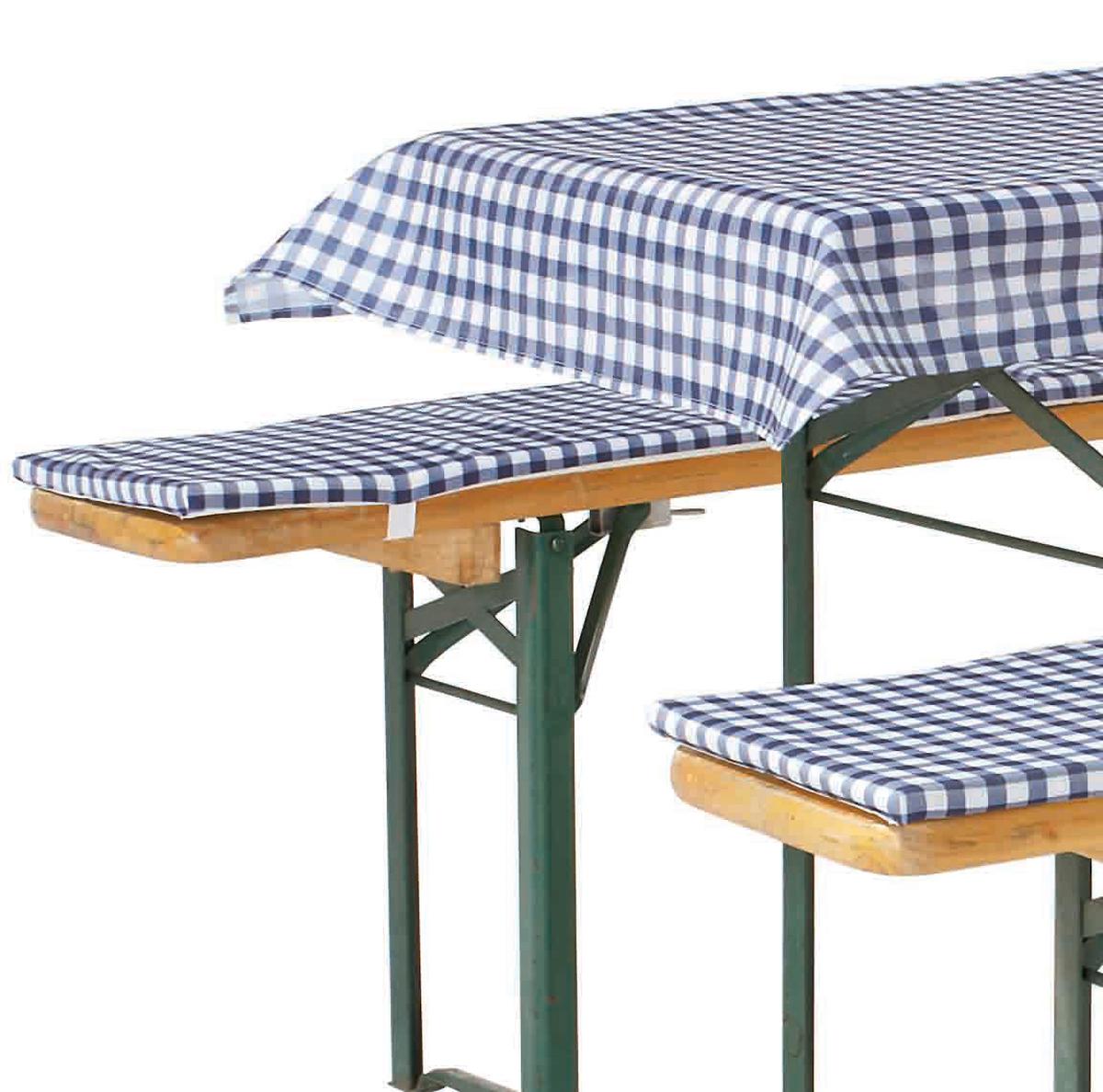 Auflage für Bierbank 3er-Set Adrian 220x25 cm/240x70 cm - Blau/Weiß, KONVENTIONELL, Textil - Ondega