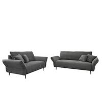 Sitzgarnitur Vanilla 2--Teilig. Grau - Schwarz/Grau, Design, Textil - Livetastic