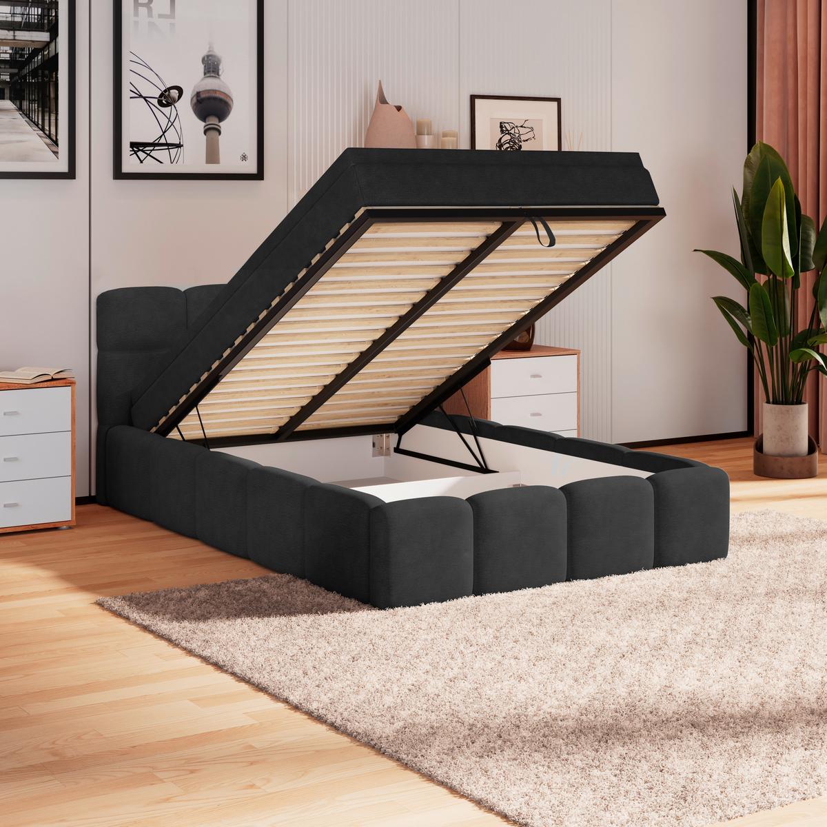 Polsterbett Noe Schwarz 120x200 cm - Schwarz/Weiß, Trend, Textil/Metall (120/200cm)