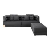 Zamatová pohovka s taburetkou ELIZA, tmavosivá - čierna/prírodná farba, Modern, drevo/textil (260/210cm) - Bessagi Home