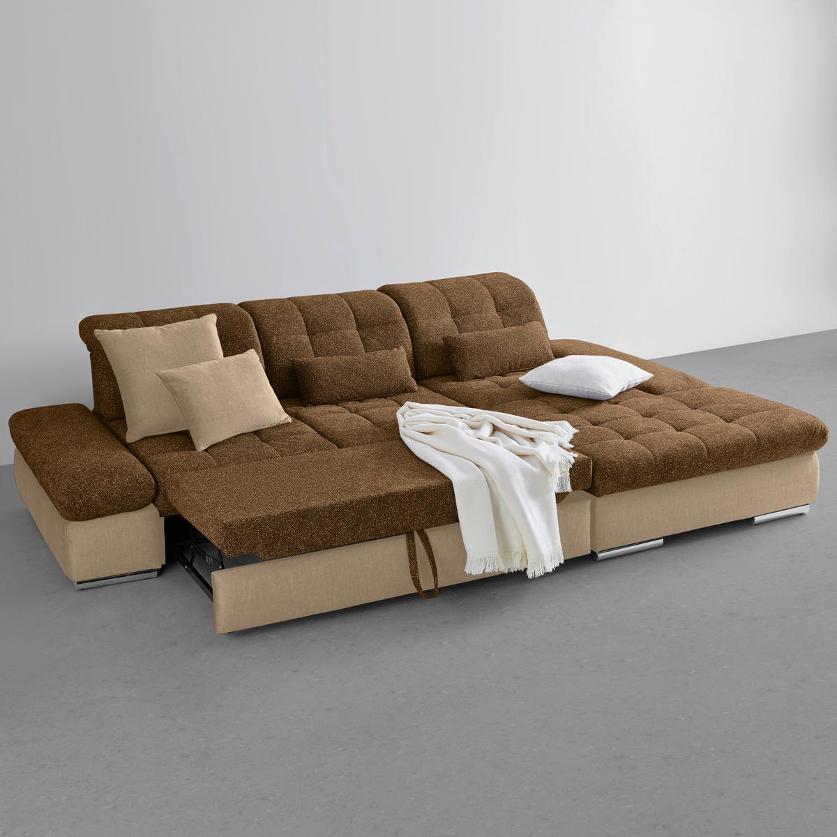 Rohová sedačka SANFINO, pravá, šedohnědá / koňaková - barvy chromu/koňaková, Konvenční, kov/dřevo (305/79-96/199cm) - Premium Living