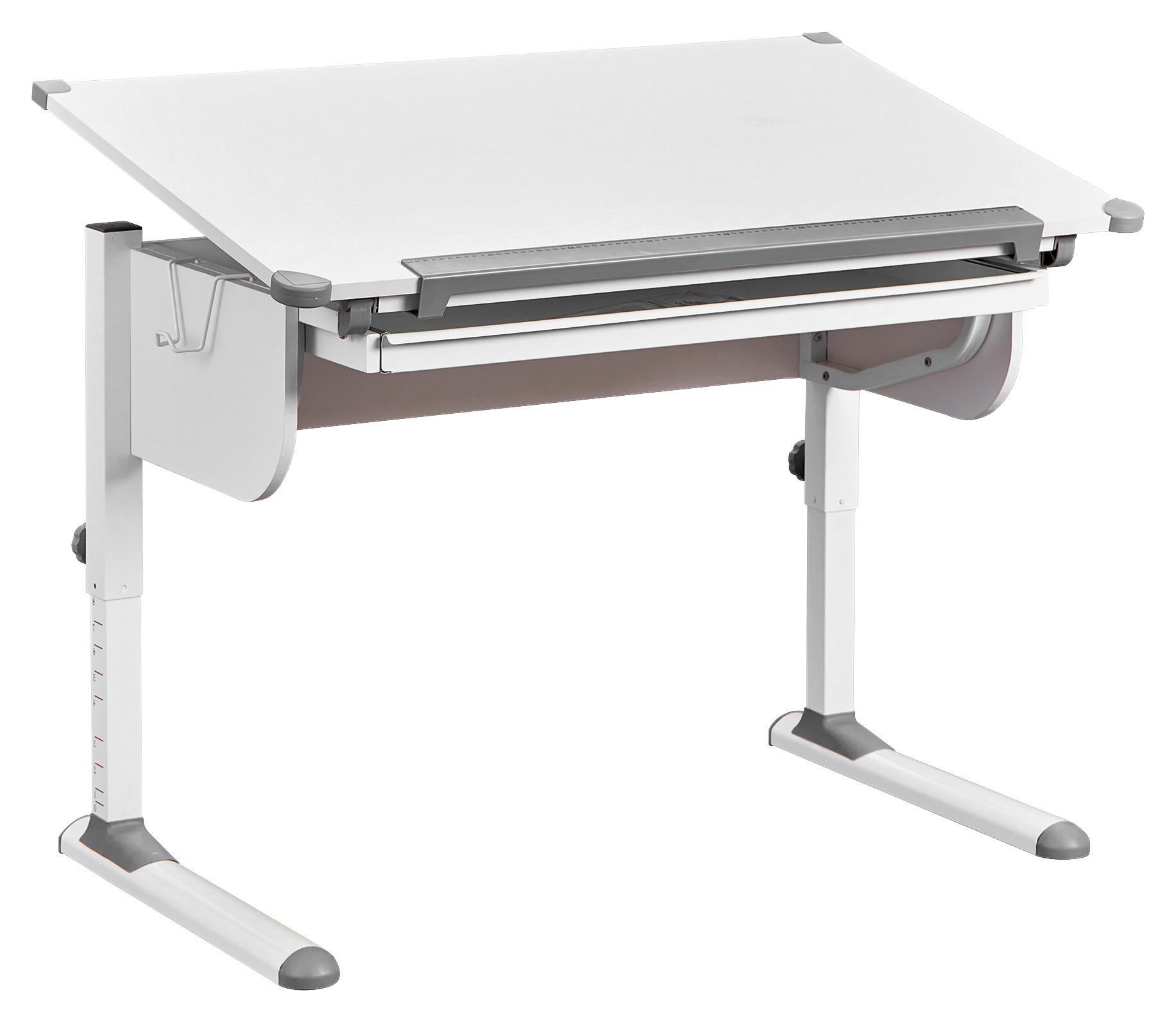 Jugendschreichbtisch B 110 H 55-78 cm Studare, Weiß - Weiß, MODERN, Holzwerkstoff/Metall (110/68/55cm) - MID.YOU