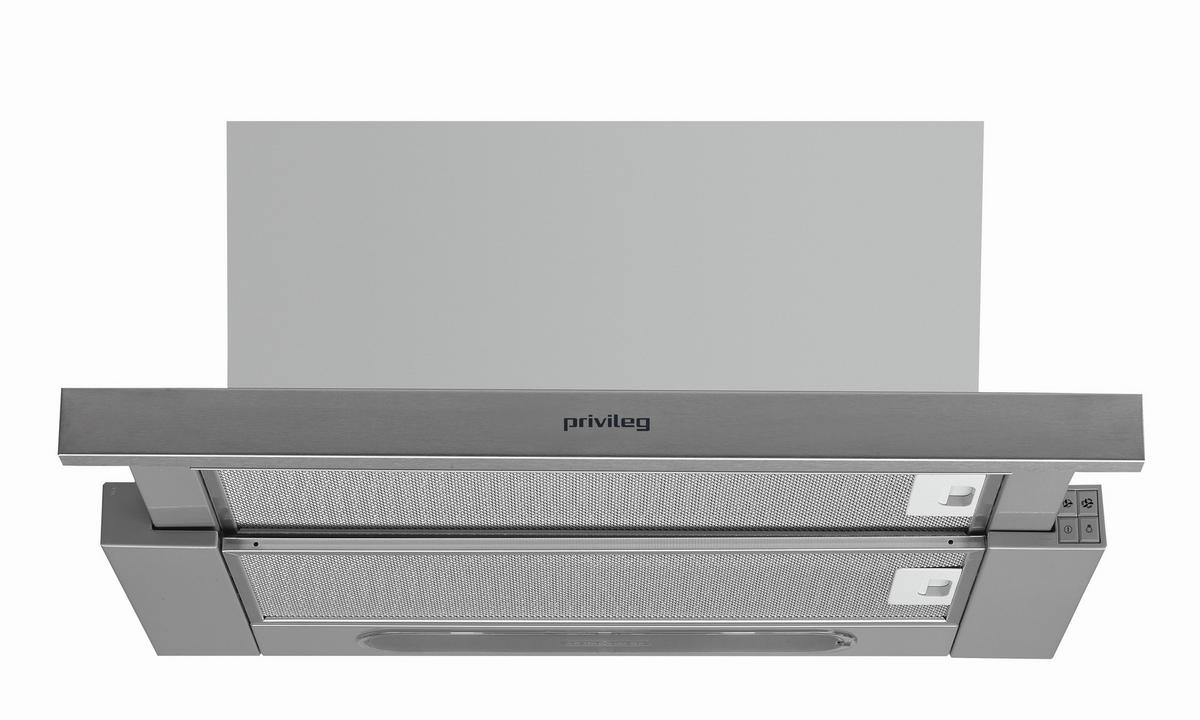 Flachschirmhaube Edelstahl, BxHxT: ca. 59,8x39,6x28,2 cm - Edelstahlfarben, Basics, Kunststoff/Metall (59,8/39,6/28,2cm) - Privileg