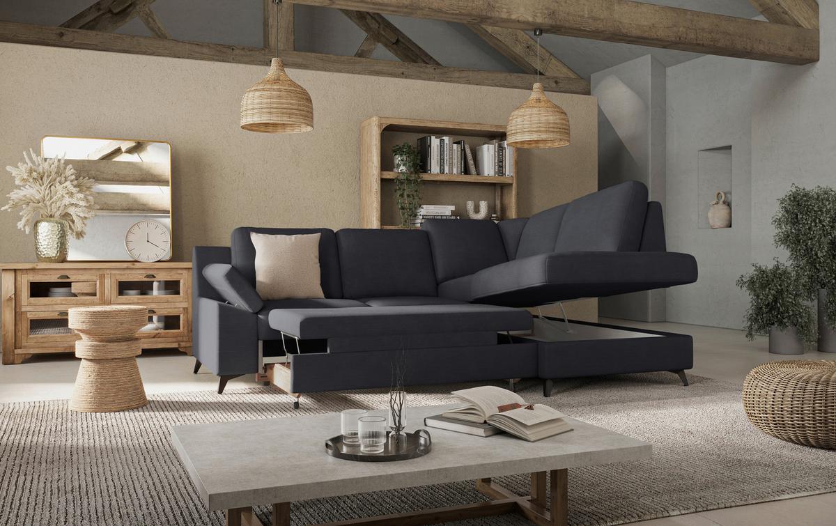 Ecksofa Boom, Dunkelblau S: 242x170 cm - Schwarz/Dunkelblau, KONVENTIONELL, Textil (242/170cm) - Cotta