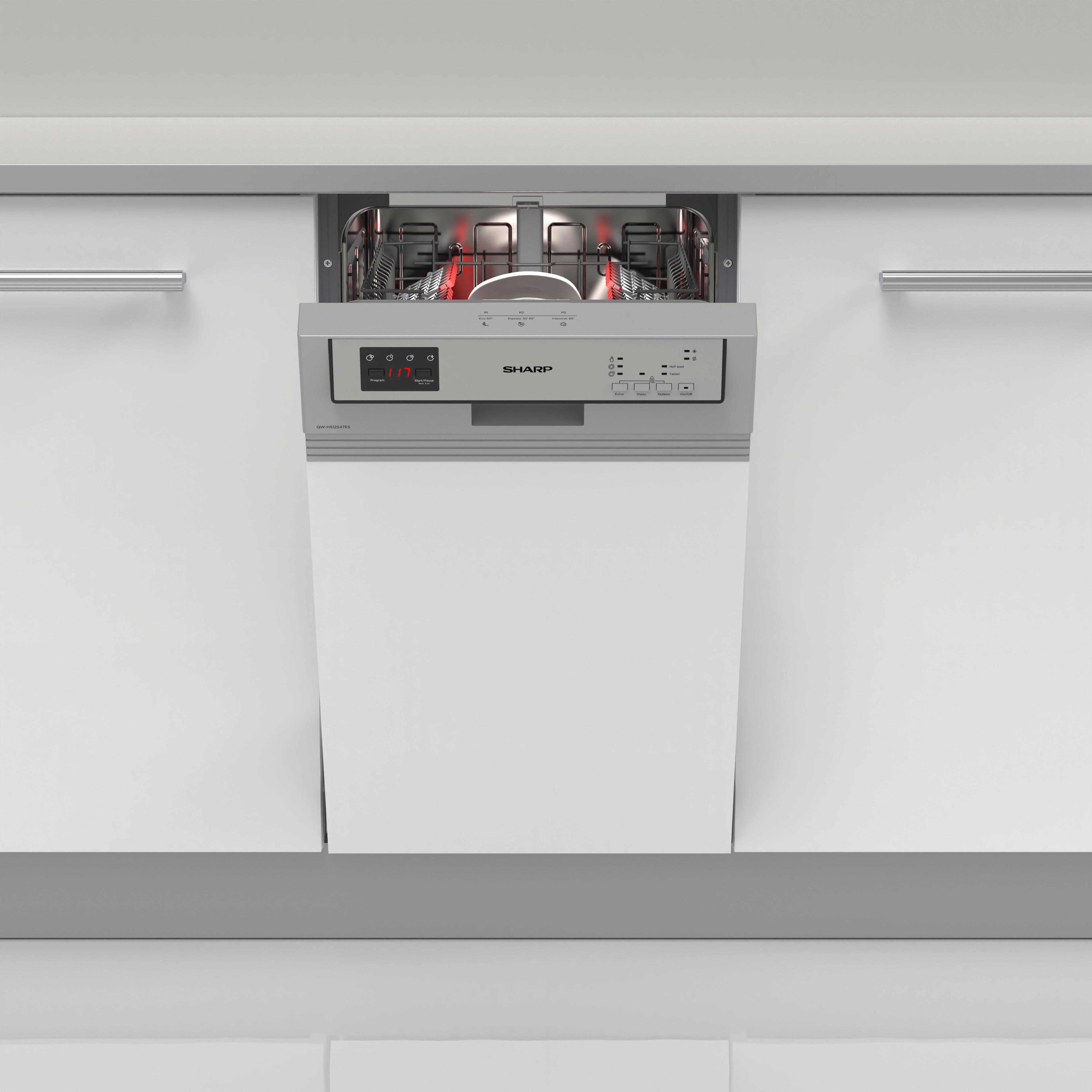 Einbau-Geschirrspüler Qw-Hs12s 47es-De B:44,8 Teilintegriert - Edelstahlfarben, Basics (44,8/82/57cm) - Sharp