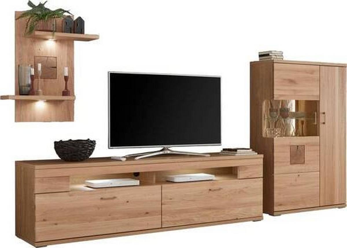 Wohnwand Kansas - Alteiche/Silberfarben, KONVENTIONELL, Glas/Holz (317,1/171/50,2cm) - Livetastic