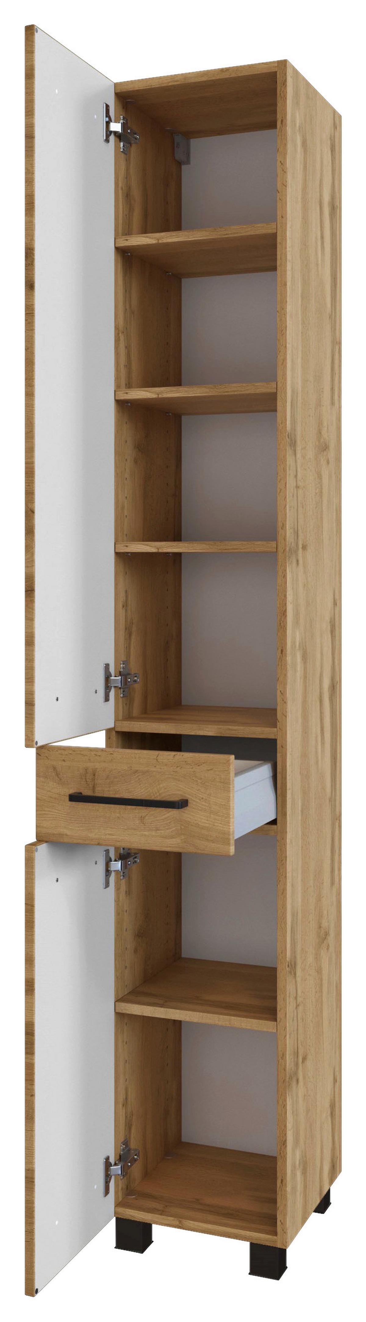 Hochschrank Manchester B: 30 Cm Eiche Wotan Dekor - Eichefarben/Schwarz, MODERN, Holzwerkstoff (30/180/35cm) - Held
