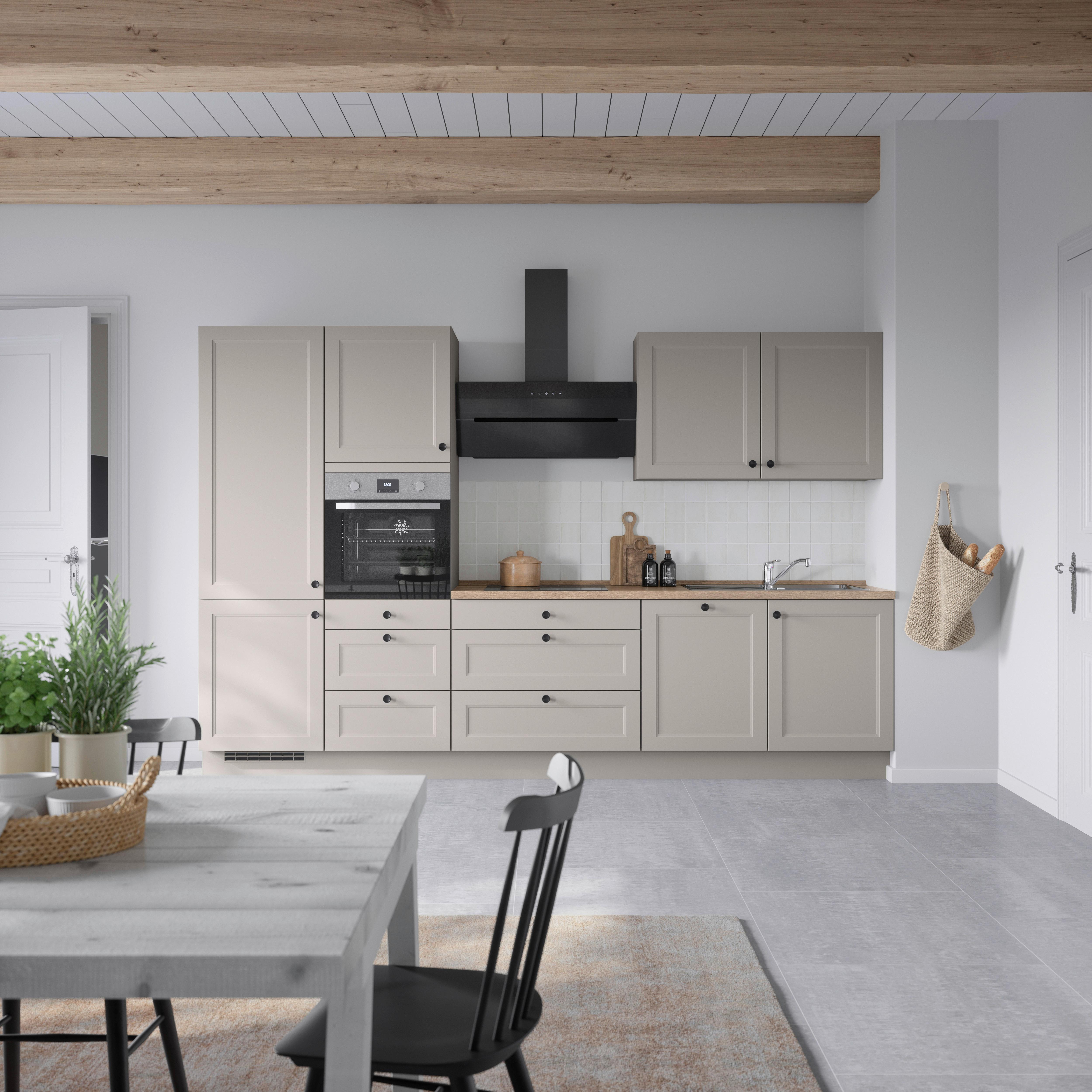 Kuchynská linka 330 cm, kamenná sivá supermatná - čierna/sivá, Modern, kov/kompozitné drevo (330cm) - Nobilia