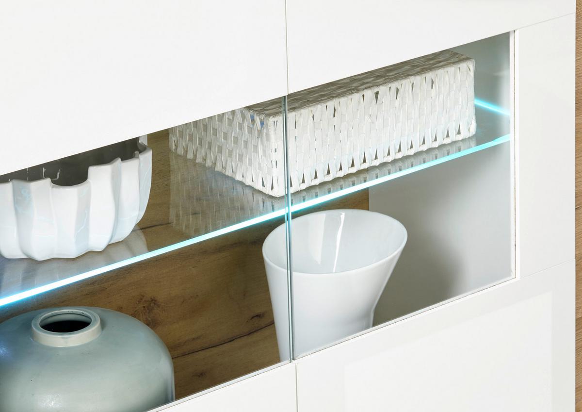 Wohnwand Clair Weiß/Eichefarben B: 340cm - Eichefarben/Weiß, Design, Glas/Holzwerkstoff (340/194/40cm) - MID.YOU