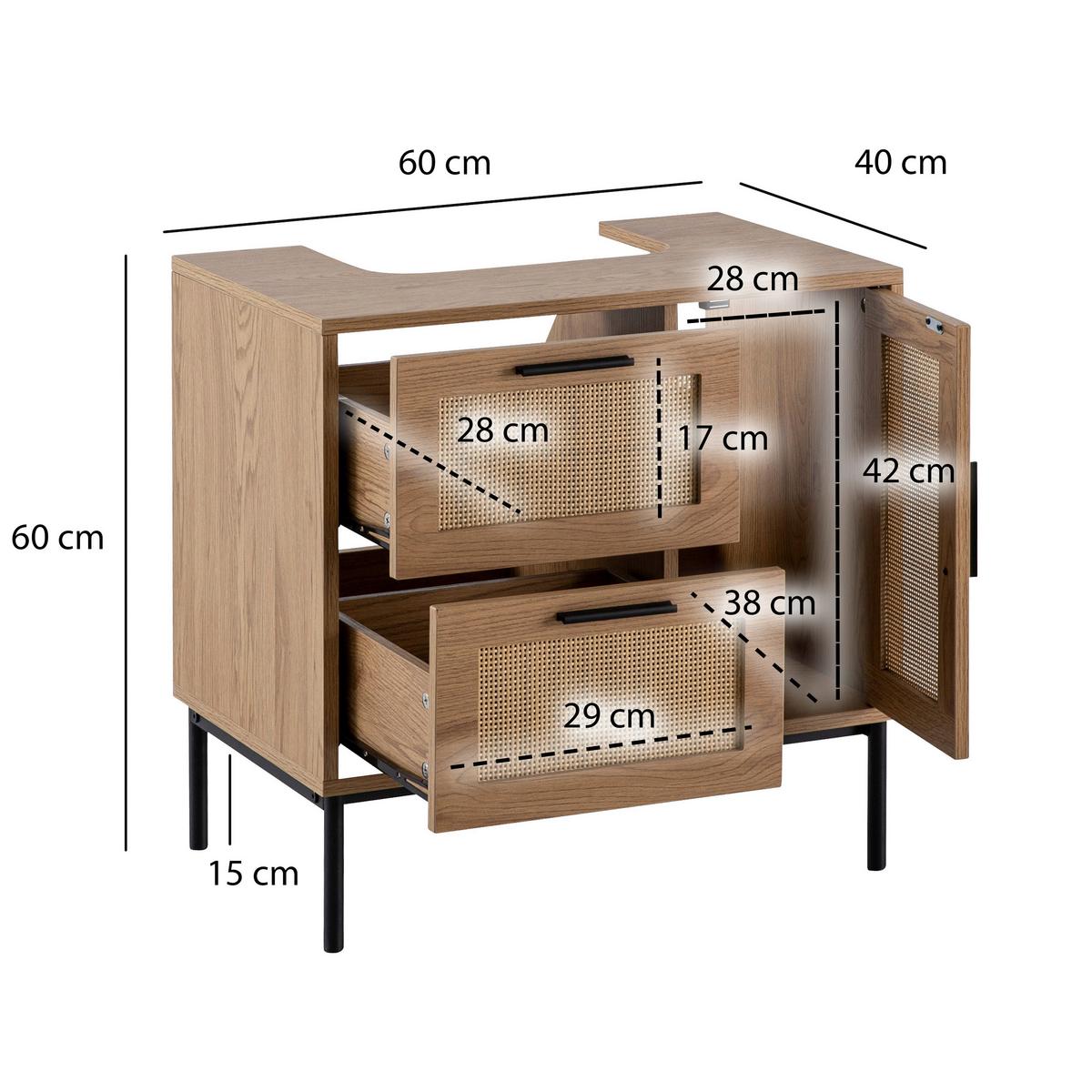 Waschbeckenunterschrank Eichefarben, B: 60 Cm - Eichefarben/Schwarz, Design, Holzwerkstoff (60/60/40cm) - MID.YOU