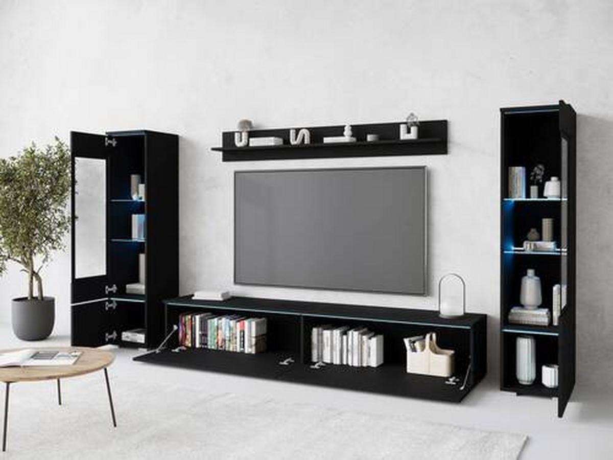Obývacia stena VERA - čierna/sivá, Design, kompozitné drevo/plast (240/130/33cm) - Livetastic