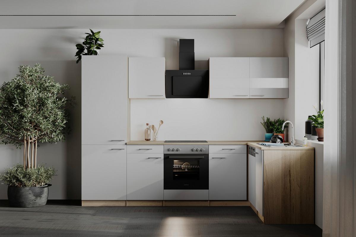 Eckküche Merle Weiß/Eichefarben B: 280cm - Eichefarben/Weiß, Basics, Holzwerkstoff (280/172cm) - Respekta