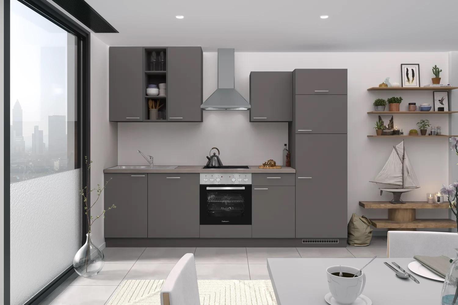 Küchenzeile Grau mit Geräten B: 280 cm - Anthrazit/Grau, Trend, Holzwerkstoff (280cm) - Express
