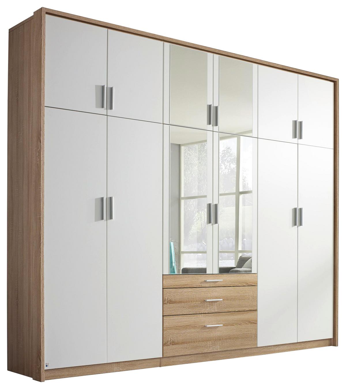 Drehtürenschrank Mit Spiegel + Laden 275cm Hildesheim, Weiß - Klar/Weiß, Design, Glas/Holzwerkstoff (275/231/56cm) - Rauch Möbel