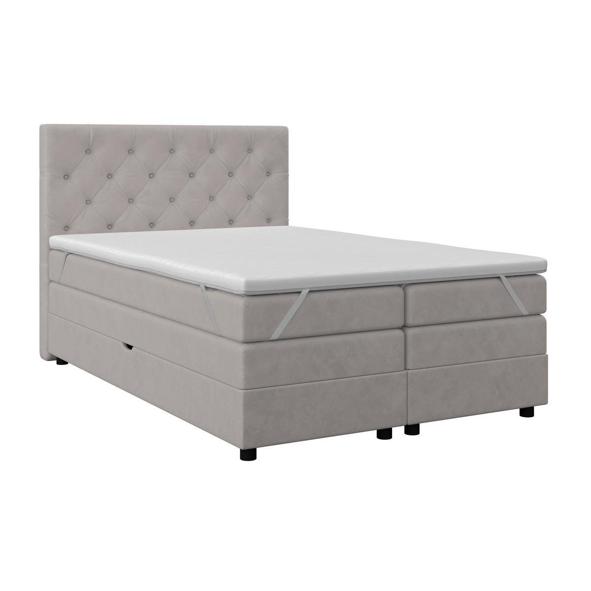 Boxspringbett Elio Silberfarben 140x200 cm H2 - Silberfarben/Schwarz, ROMANTIK / LANDHAUS, Textil (144/121/212cm) - James Wood