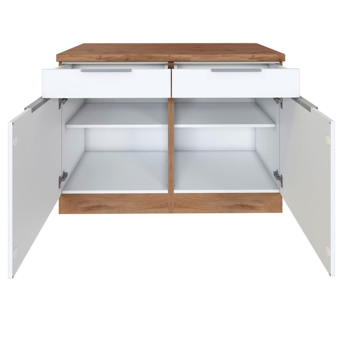 Küchenunterschrank Florenz B: 120 Cm Weiß/eichefarben - Eiche Wotan/Weiß, Design, Holzwerkstoff (120/86/60cm) - Held