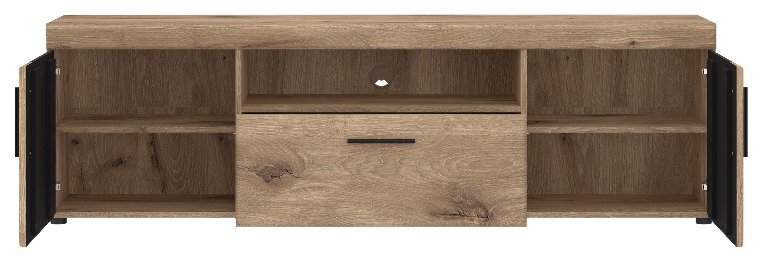 Tv-elem Grano - tölgyfa/sötétszürke, Trend, faalapú anyag (185,3/55,8/40,9cm)
