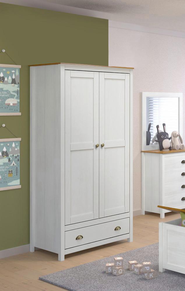 Drehtürenschrank Weiß B: 91 Cm - Weiß, Natur, Holz (91/185/54cm) - Livetastic