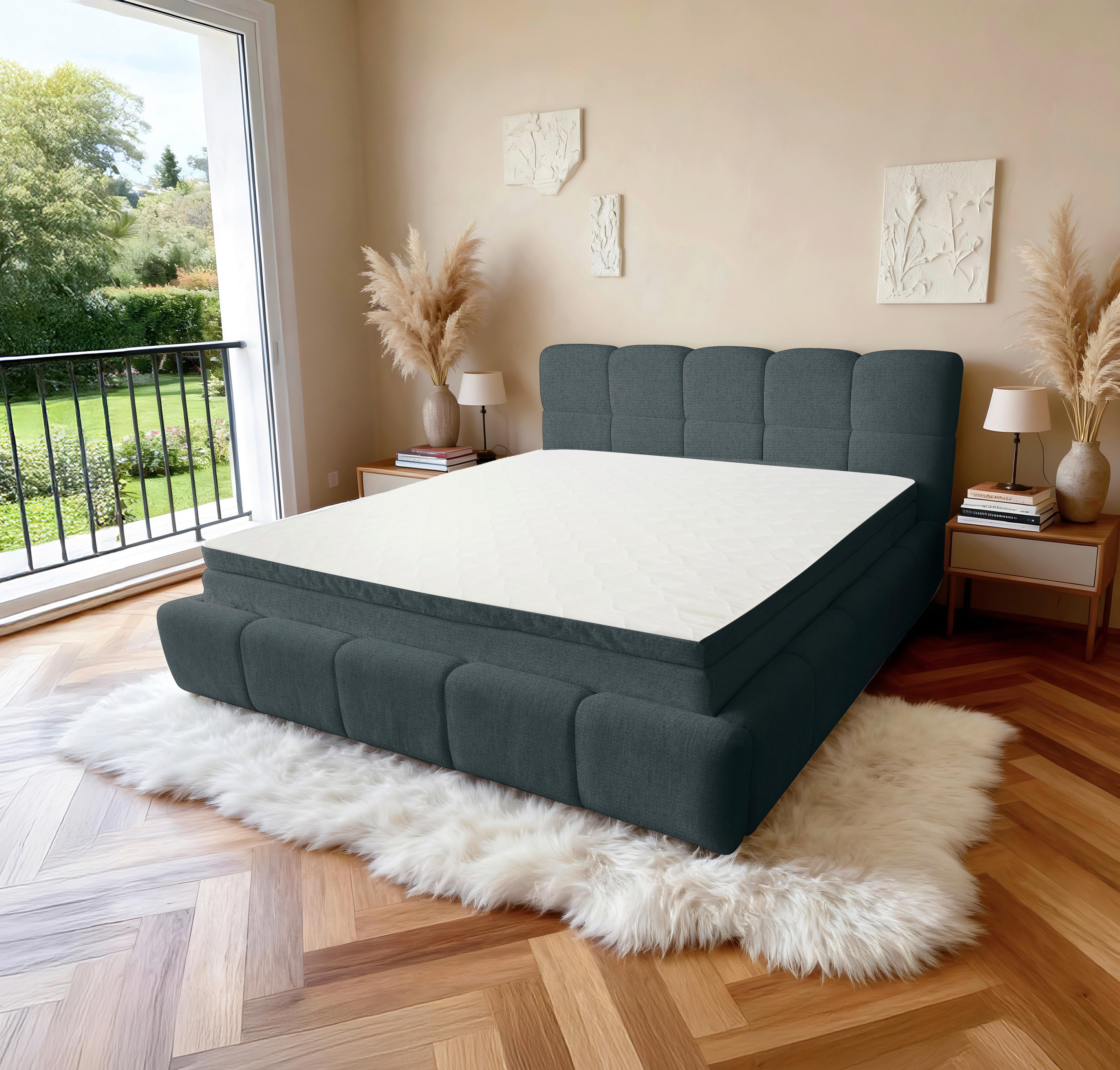 Polsterbett Noe Blau, Lf: 180x200 cm - Blau/Schwarz, Trend, Textil/Metall (180/200cm)
