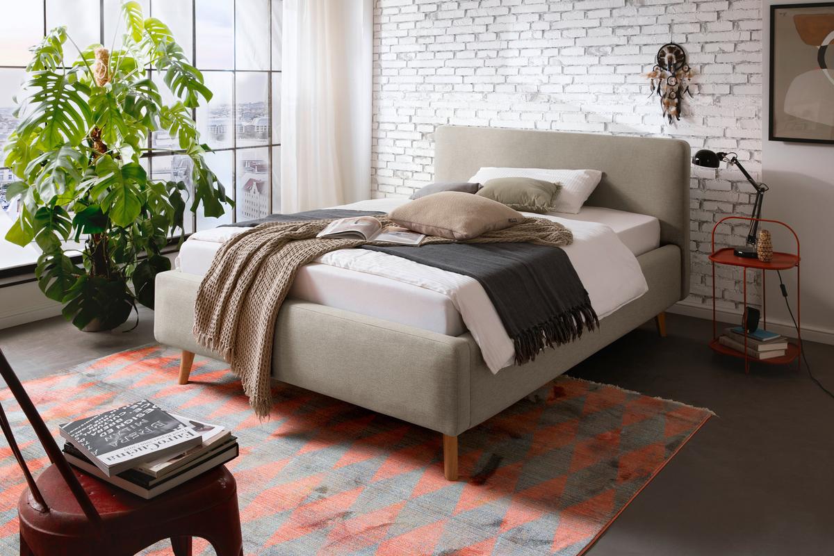 Polsterbett Mattis140x200cm Taupe, Inkl. Bettkasten - Taupe/Eichefarben, Design, Holz/Textil (140/200cm) - Livetastic
