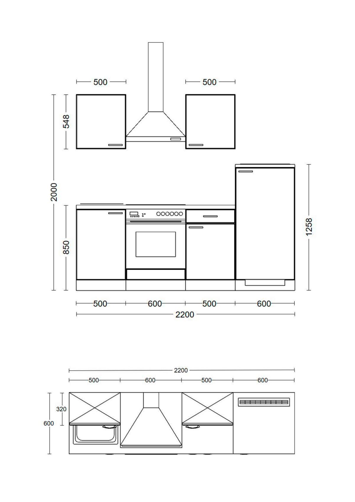 Kuchyňský blok SHADOW vč.4 spotřebičů, šířka 220 cm - dub San Remo/tmavě šedá, Moderní, kov/kompozitní dřevo (220/200/60cm)
