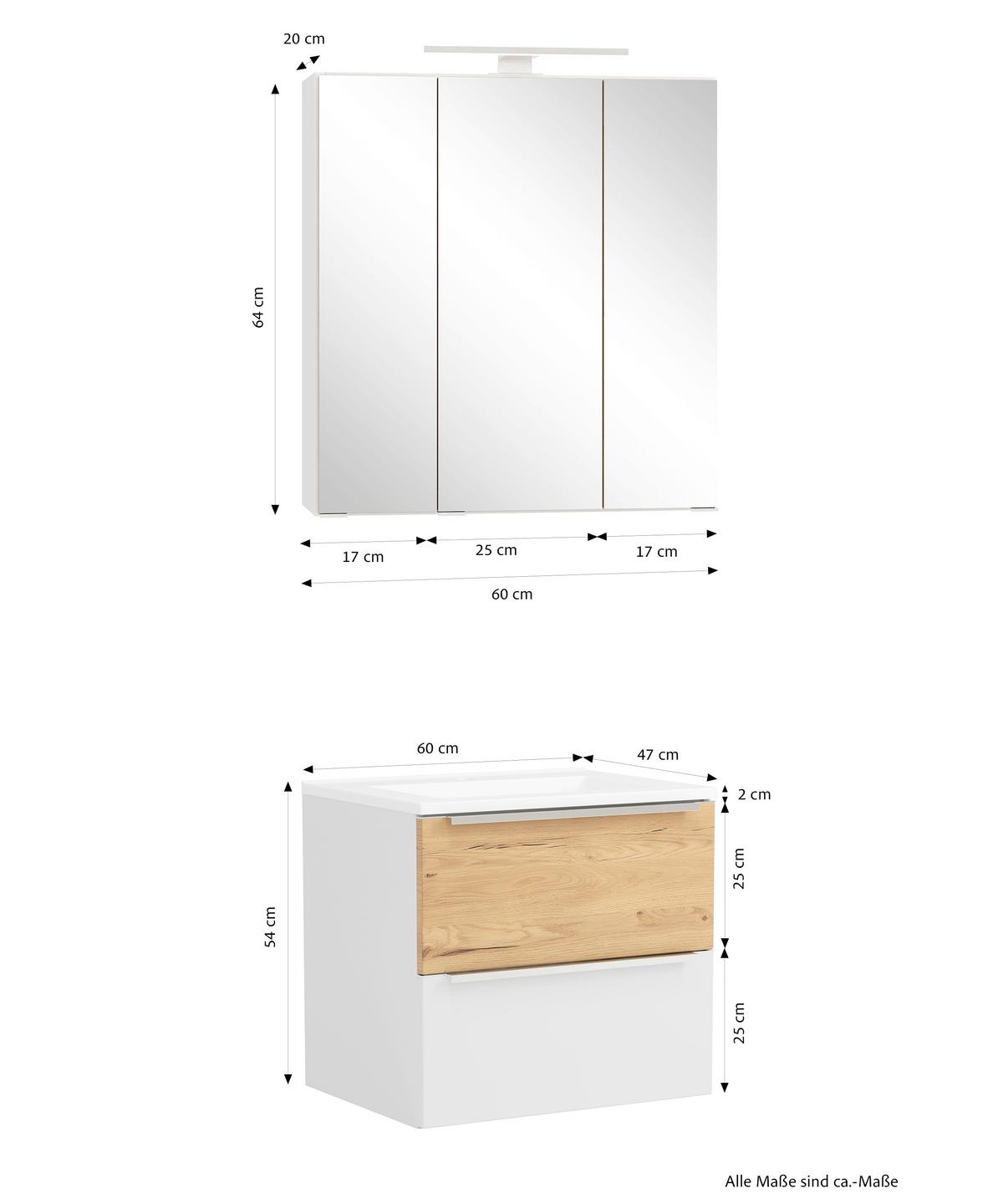 BADEZIMMER Verona Weiß/Wildeiche B: 60cm - Wildeiche/Weiß, Trend, Glas/Holzwerkstoff (60cm) - Held
