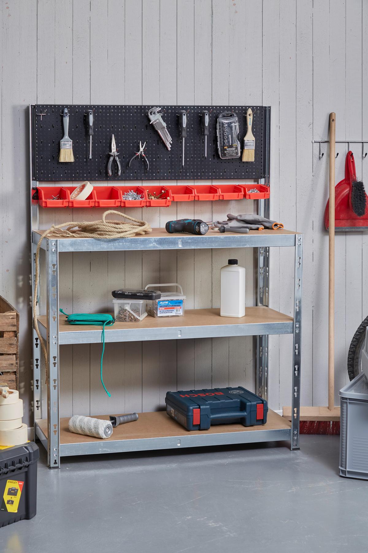 Werkbank Metall Naturfarben B: 40 Cm Höhenverstellbar - Rot/Silberfarben, MODERN, Holzwerkstoff/Kunststoff (100/40/136cm) - Homezone