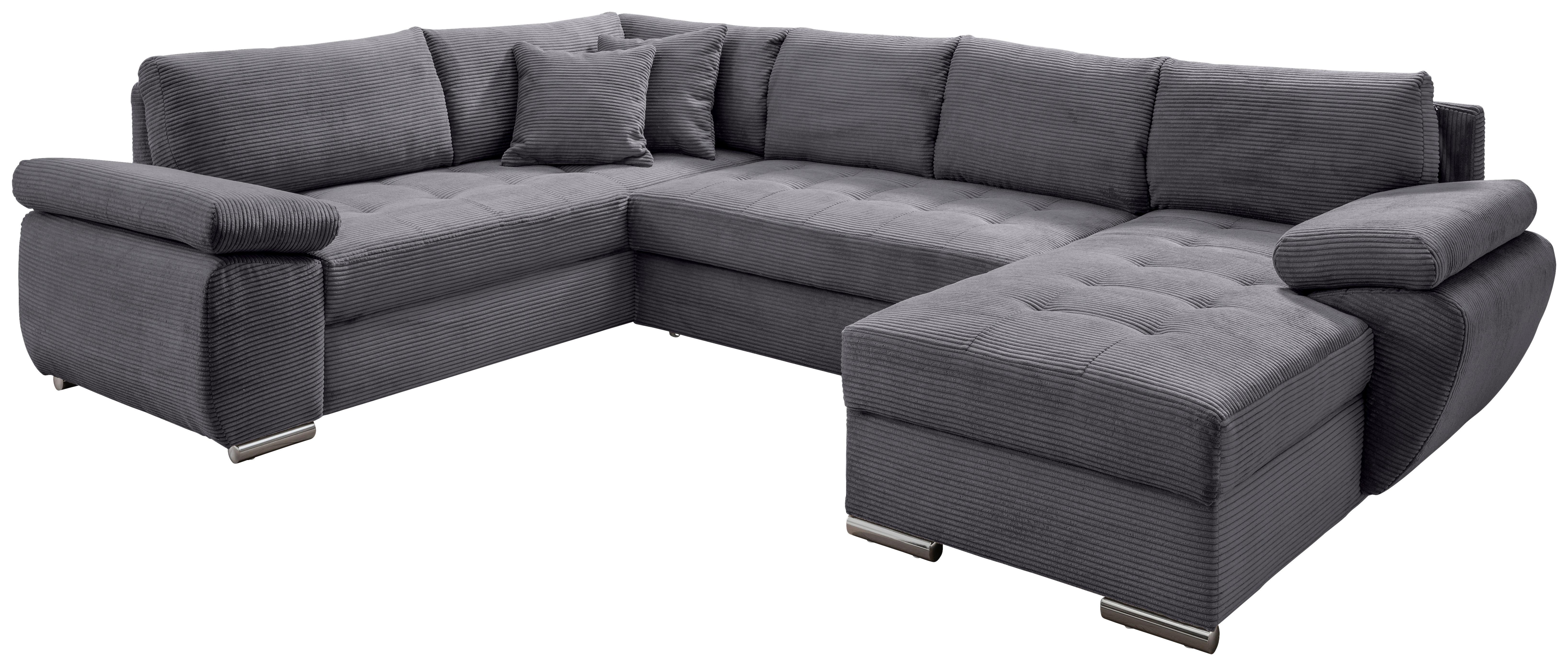 Wohnlandschaft Terana mit Schlaffunktion, Grau - Chromfarben/Grau, KONVENTIONELL, Textil (219/305/157cm) - P & B