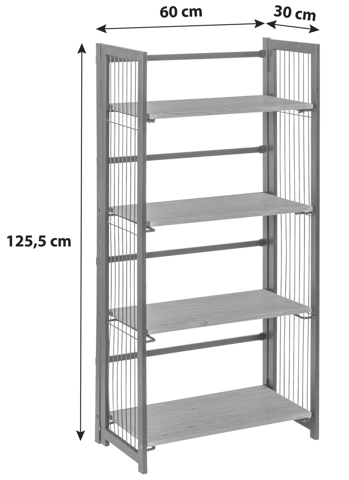 Regal Klappbar Klapp B 60cm, Schwarz/Eiche Dekor - Eichefarben/Schwarz, MODERN, Holzwerkstoff/Metall (60/124,5/30cm)