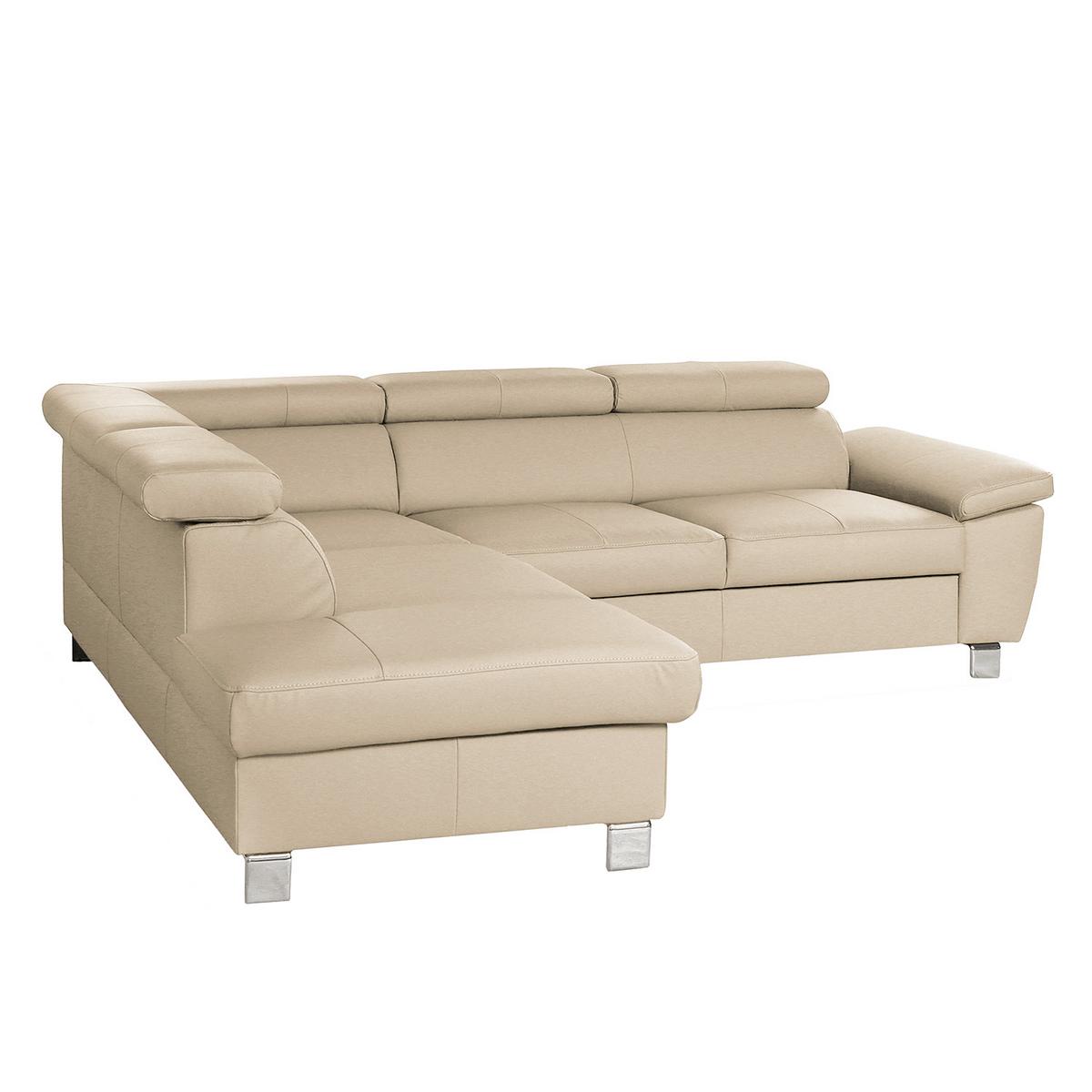 Ecksofa Lugano Teilleder Beige 208x248 - Chromfarben/Beige, Design, Leder/Textil (208/248cm) - Livetastic