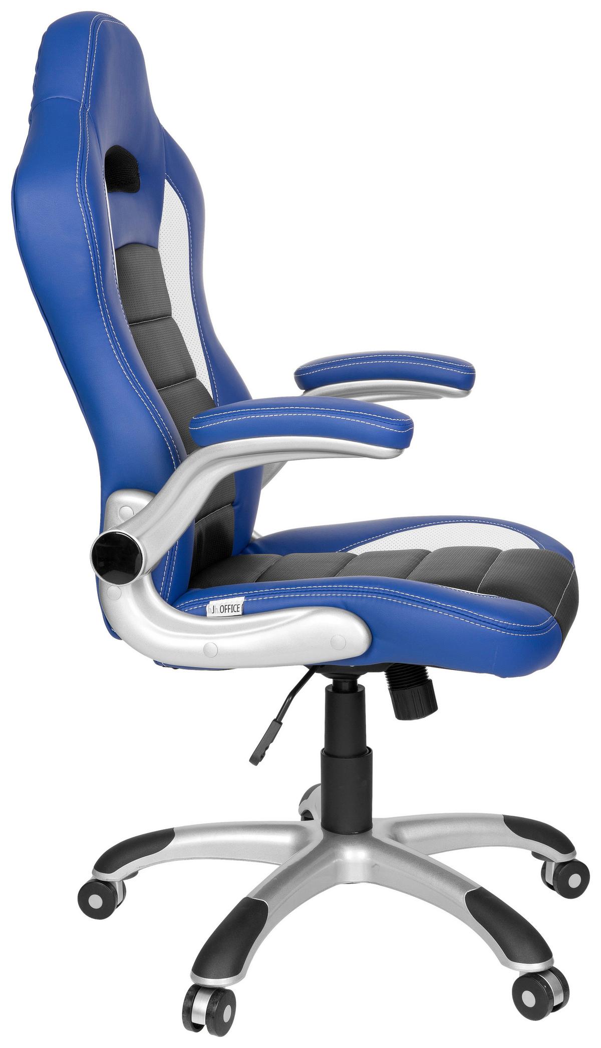 Gamingstuhl Game Sport Blau/schwarz/weiß - Blau/Silberfarben, MODERN, Kunststoff/Textil (64/118/57cm) - MID.YOU