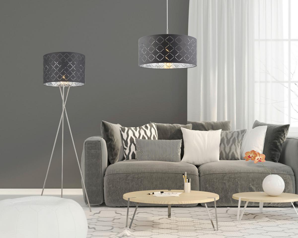 Stehlampe Kidal Silberfarben/ Grau/nickelfarben Mit Schalter - Silberfarben/Grau, Basics, Textil/Metall (62/160cm) - Globo