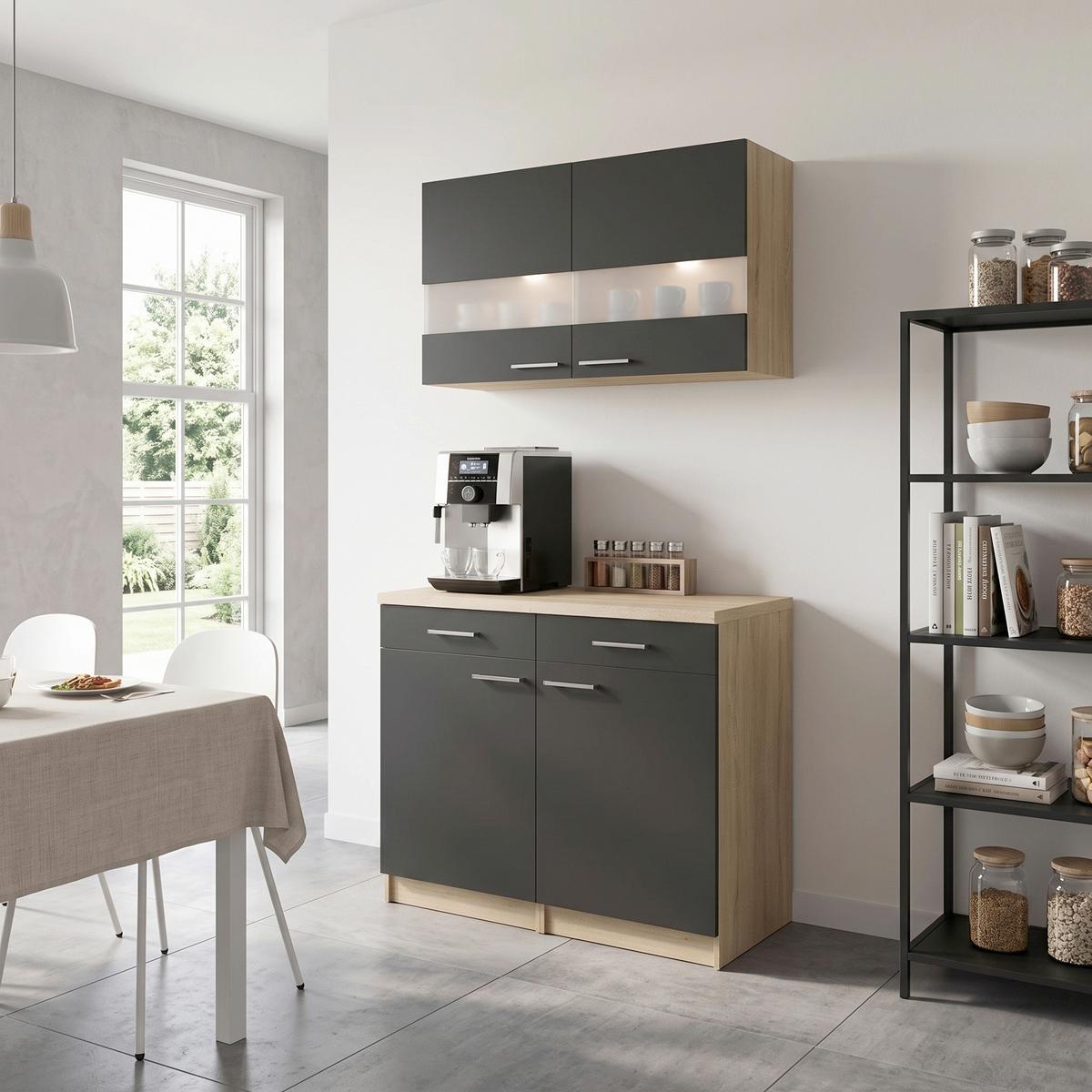 Buffet Merle Schwarz, Eiche Dekor B: 100 cm - Eichefarben/Schwarz, Basics, Glas/Holzwerkstoff (100/200/60cm) - Respekta