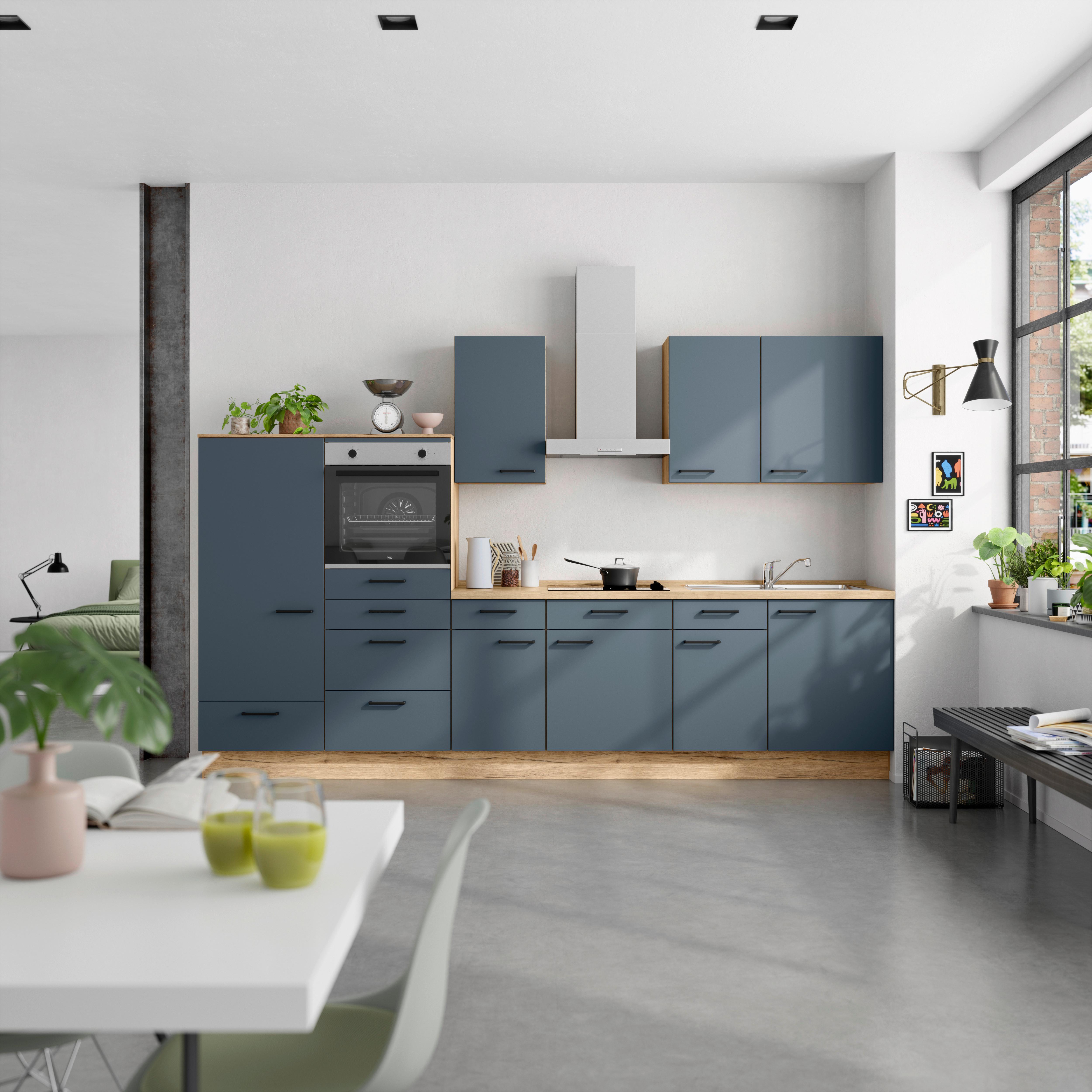 Küchenleerblock Easytouch Low-Line, L8 Links - Blau/Eichefarben, MODERN, Holzwerkstoff (330cm) - Nobilia