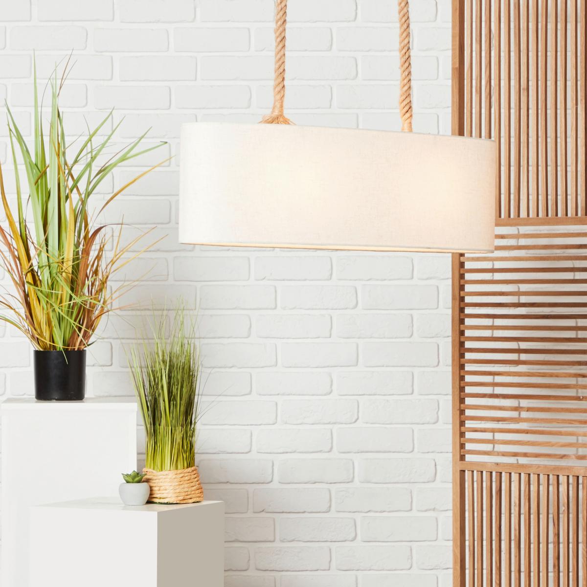Hängeleuchte Sailor H: 120 cm 2-Flammig, Seil-Aufhängung - Naturfarben/Weiß, KONVENTIONELL, Textil/Metall (70,5/20/120cm) - Brilliant