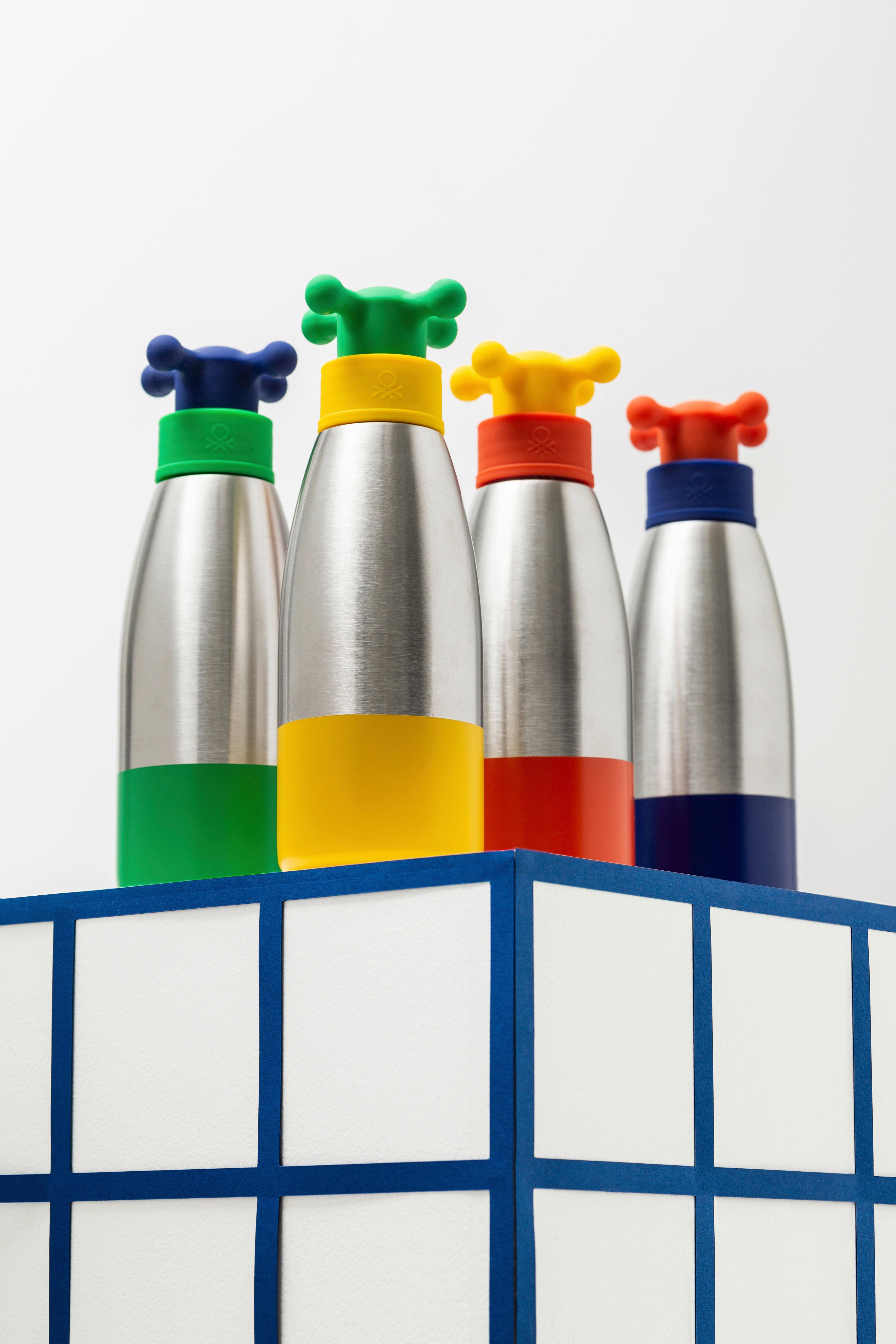 Trinkflasche Kids 0,5 L Kunststoff/Metall - Blau/Edelstahlfarben, Basics, Kunststoff/Metall (7,4/7/26,5cm) - Benetton
