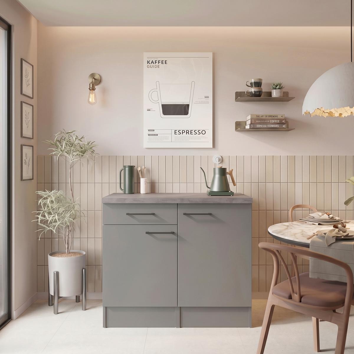 BUFFET Oliver, Grau B: 100 cm - Grau, Trend, Holzwerkstoff (100/90/60cm) - Respekta