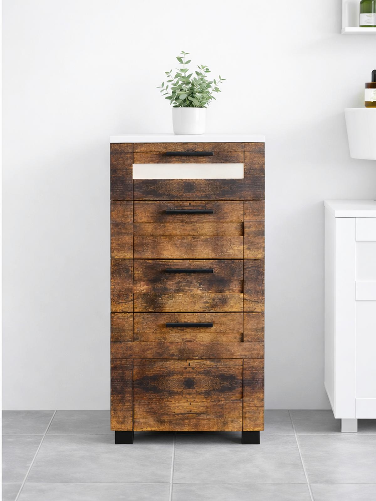 Midischrank Nilari Weiß/Eichefarben B: 38cm - Eichefarben/Weiß, Trend, Glas/Holzwerkstoff (38/76/28cm) - MID.YOU