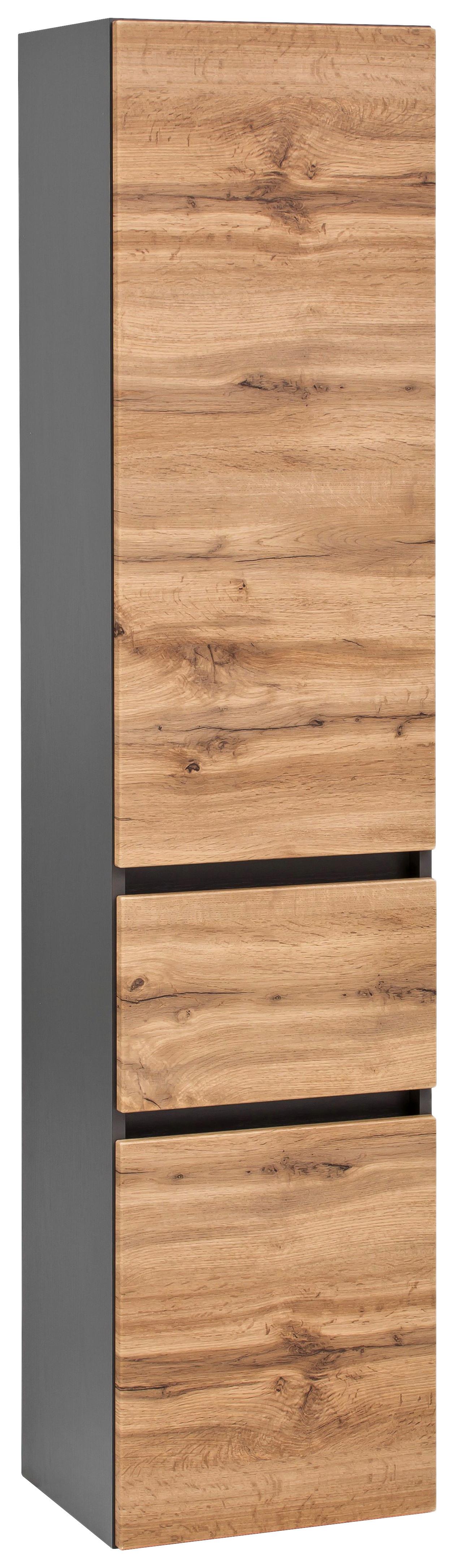 Hochschrank Kopenhagen B: 40 cm Graphit-/Eichefarben - Eichefarben/Silberfarben, KONVENTIONELL, Holzwerkstoff (40/180/35cm) - Held