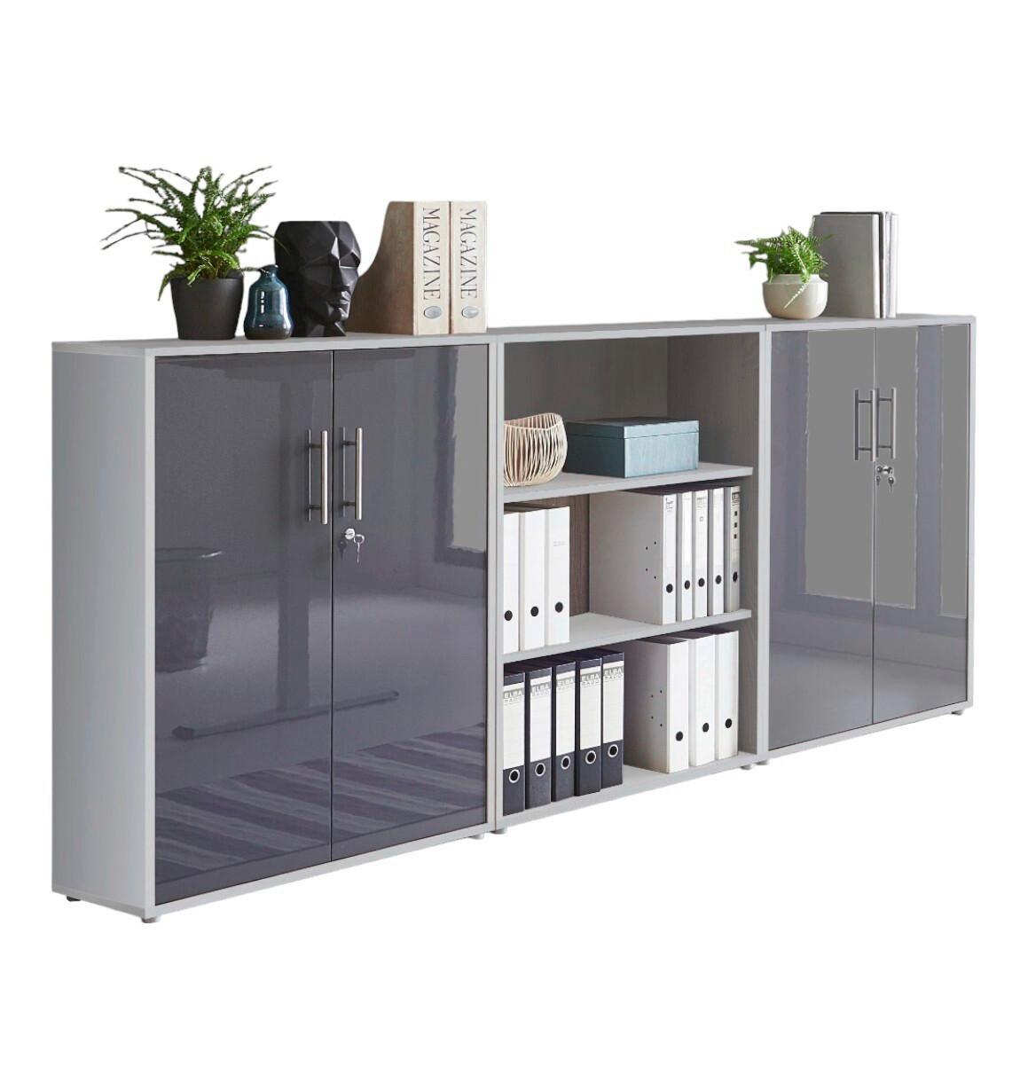 Office Edition B: 253,2 cm Grau/Anthrazit - Anthrazit Hochglanz/Grau, MODERN, Holzwerkstoff (253,2/113,6/33cm) - MID.YOU