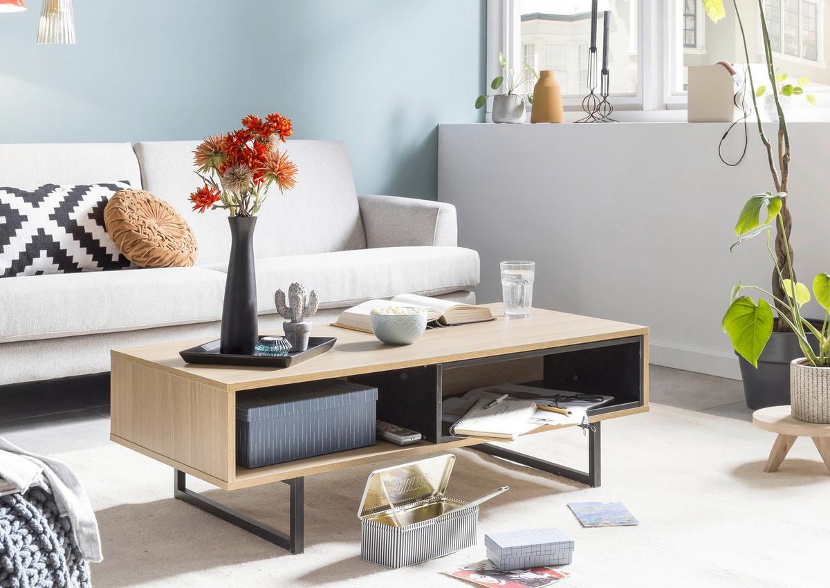 Couchtisch Naturfarben/schwarz B: 110 Cm - Schwarz/Naturfarben, Design, Holzwerkstoff/Metall (110/55/38cm) - Livetastic